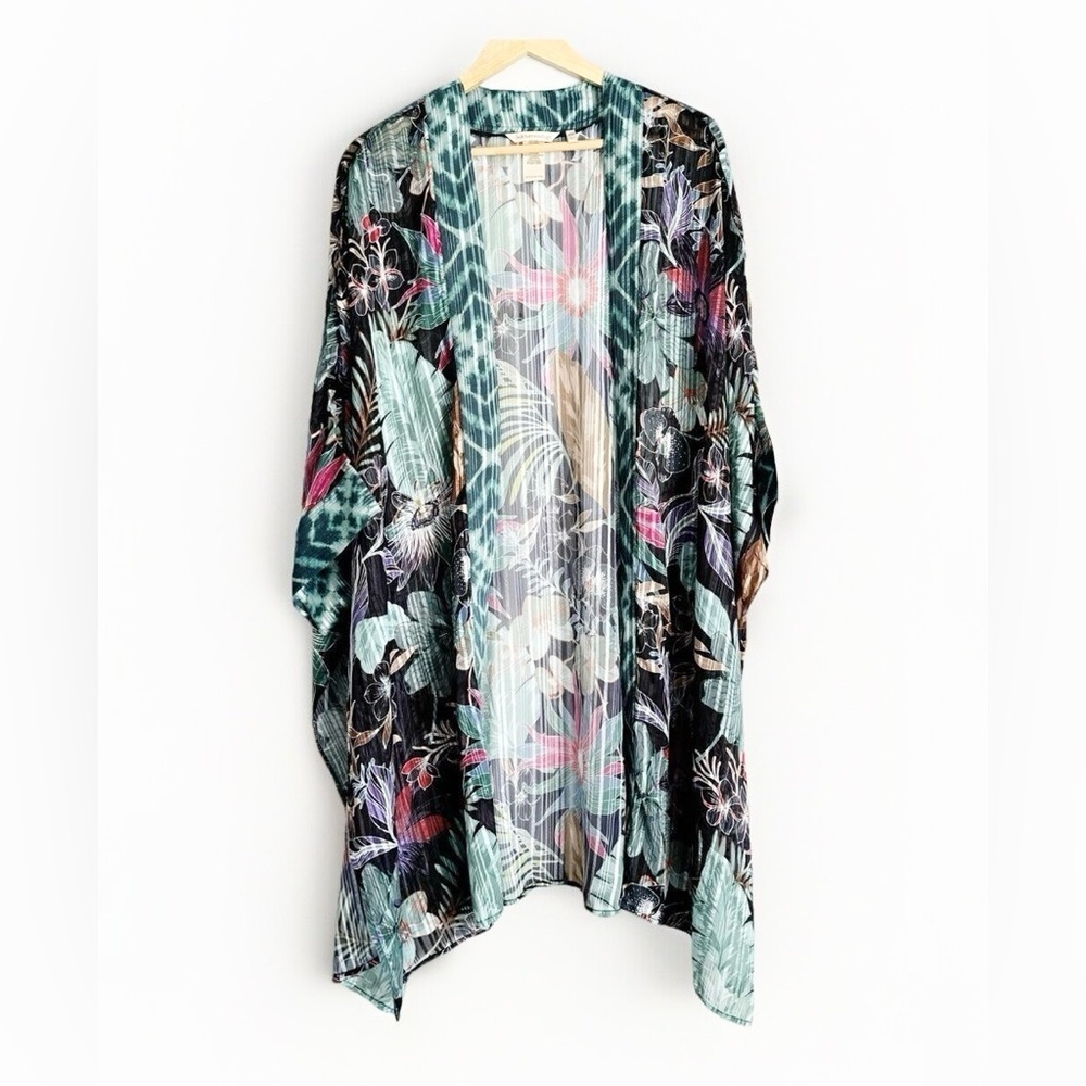 Soft Surroundings tropical floral print kimono sheer swim‎ cover resort vacation